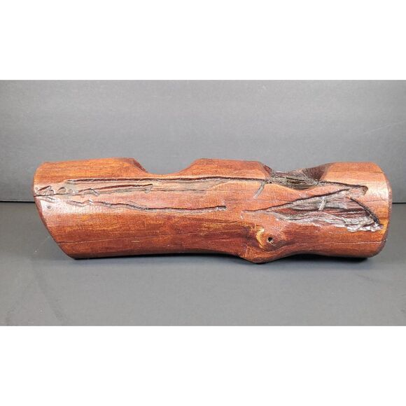 Rustic Hand-Carved Log Candle Holder 12″ × 3.25″ × 3″ Wood Centerpiece - Picture 5 of 7